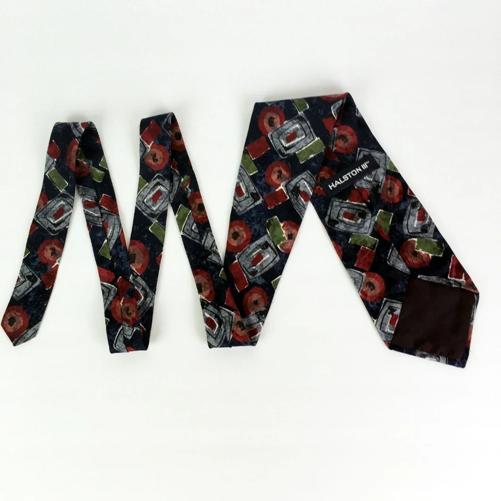 Halston Retro Abstract Navy Italian Silk Neck Tie